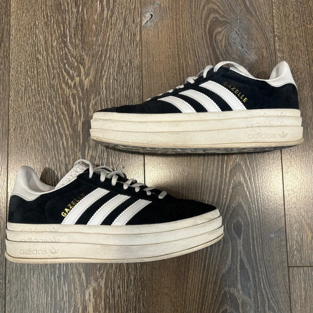 Adidas Gazelle Bold Platform Suede Sneakers Core Black Cloud White Women's 8
